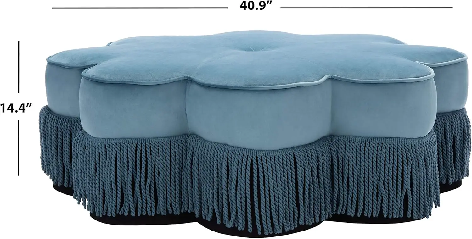 Safavieh Home Tanith Dusty Blue Velvet Flower Ottoman