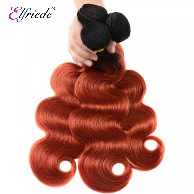 ElfriEur Body Wave Ombre Pacotes de cabelo humano, 100% extensões de cabelo Remy, 3 ou 4 Pacotes, ofertas em Wefts, 1B/350