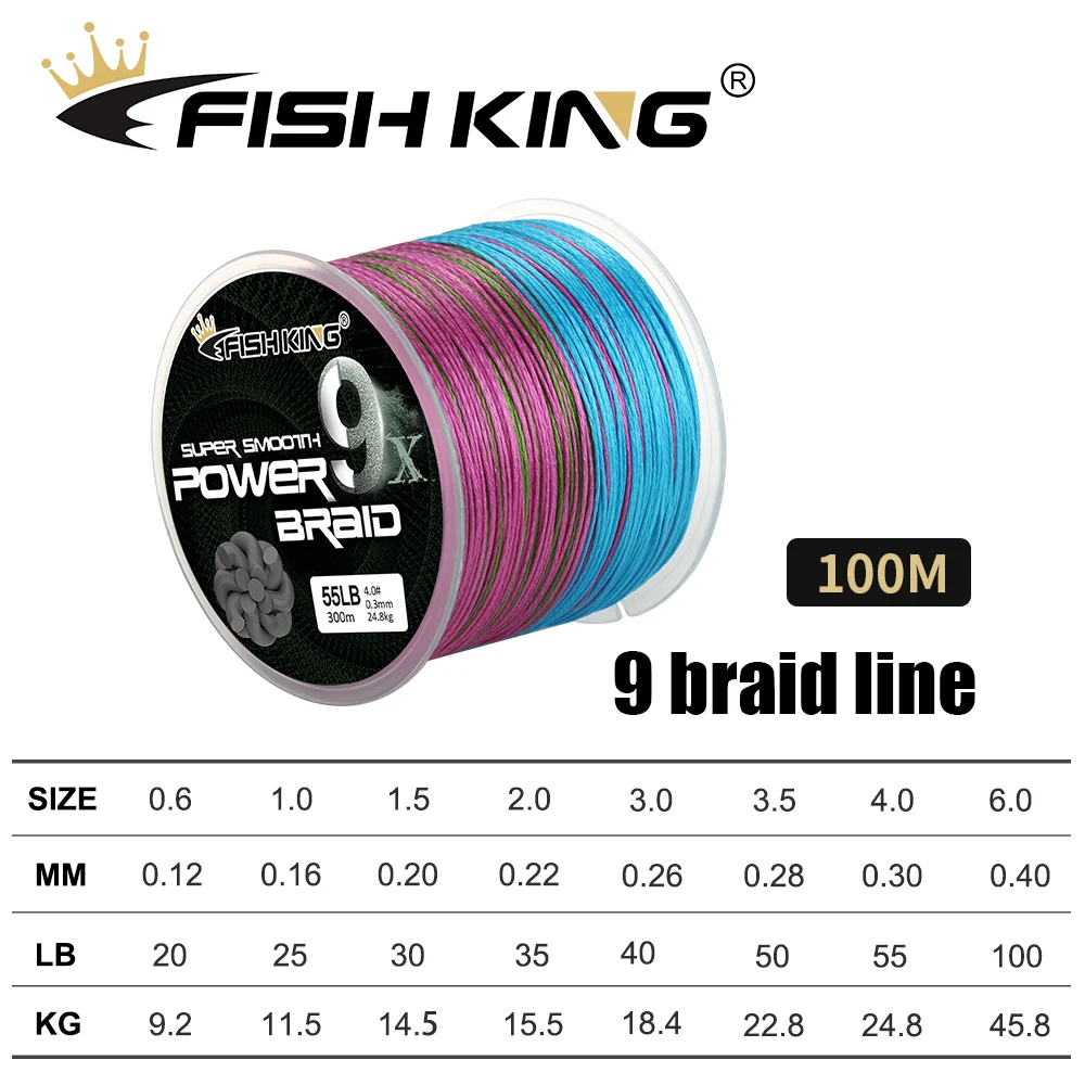 FISH KING-9 السواحل بي خط الصيد ، متعدد خيوط الصيد الأسلاك ، الكارب خط الصيد أداة ، 100 متر ، 0.12-0.4 مللي متر ، غارة