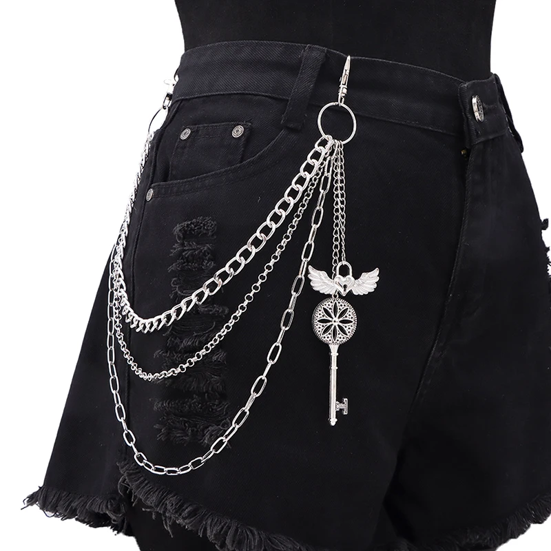 

Multi-layer Pants Chain Punk Jeans Waist Chain Trousers Wings Love Lock Pendant Chain Unisex Hip-hop Pants Decor Chain Jewelry
