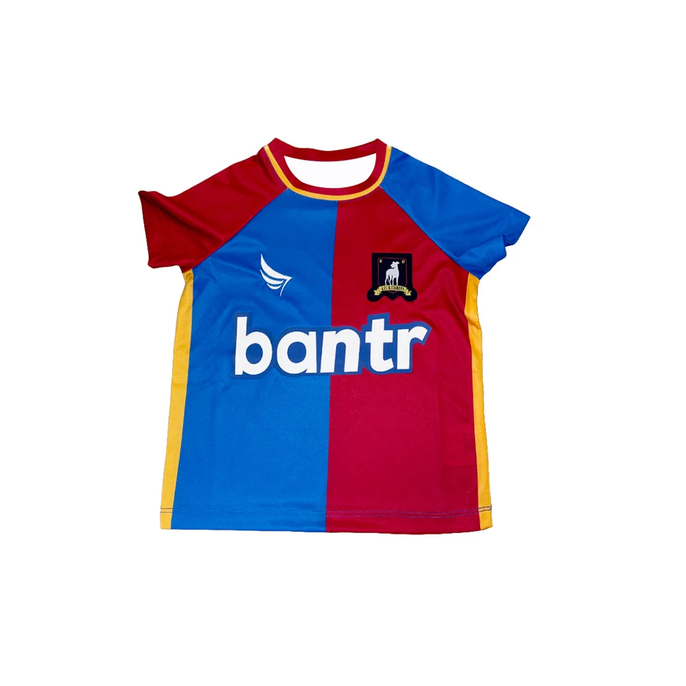 Kids AFC Soccer Kit, Ted Lasso Inspired Blue Red Stripe Football Jersey+White Shorts, Boys Quick‑Dry Sport Training Uniform Set