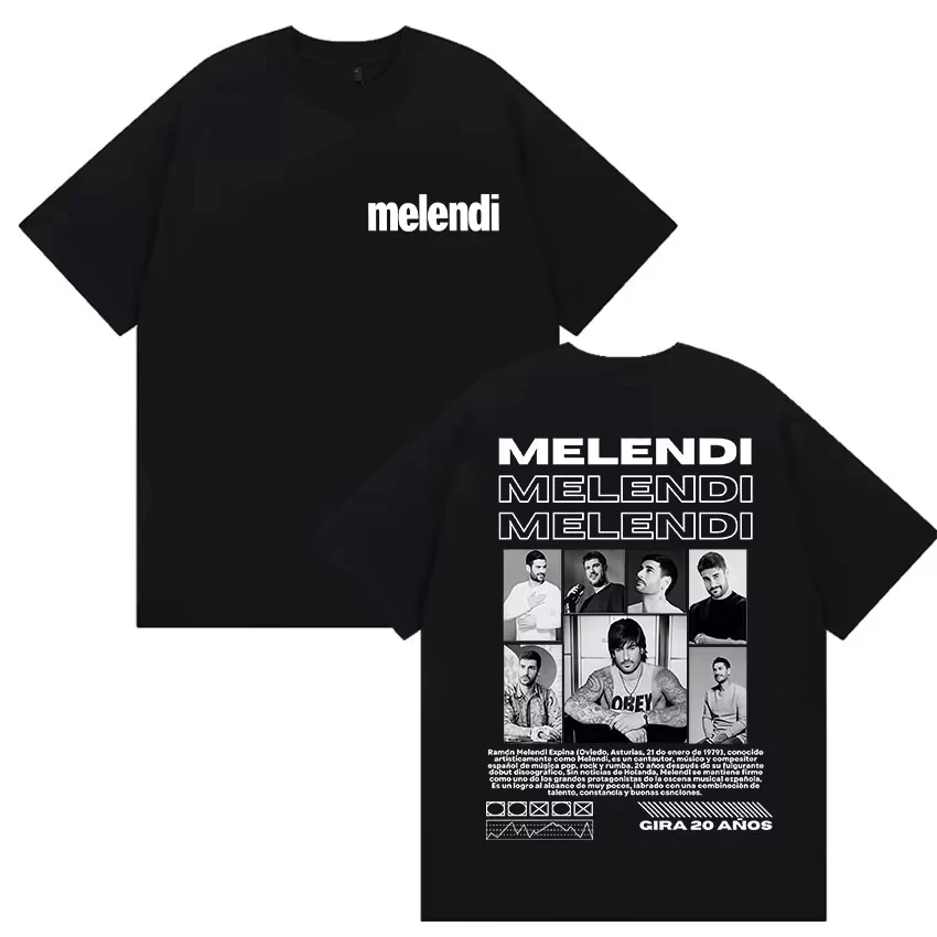 

2025 Rapper Melendi Gira 20 Anos Tour Merch Hip Hop Cotton Print Vintage Short Sleeve Men's and Women's Same Streetwear