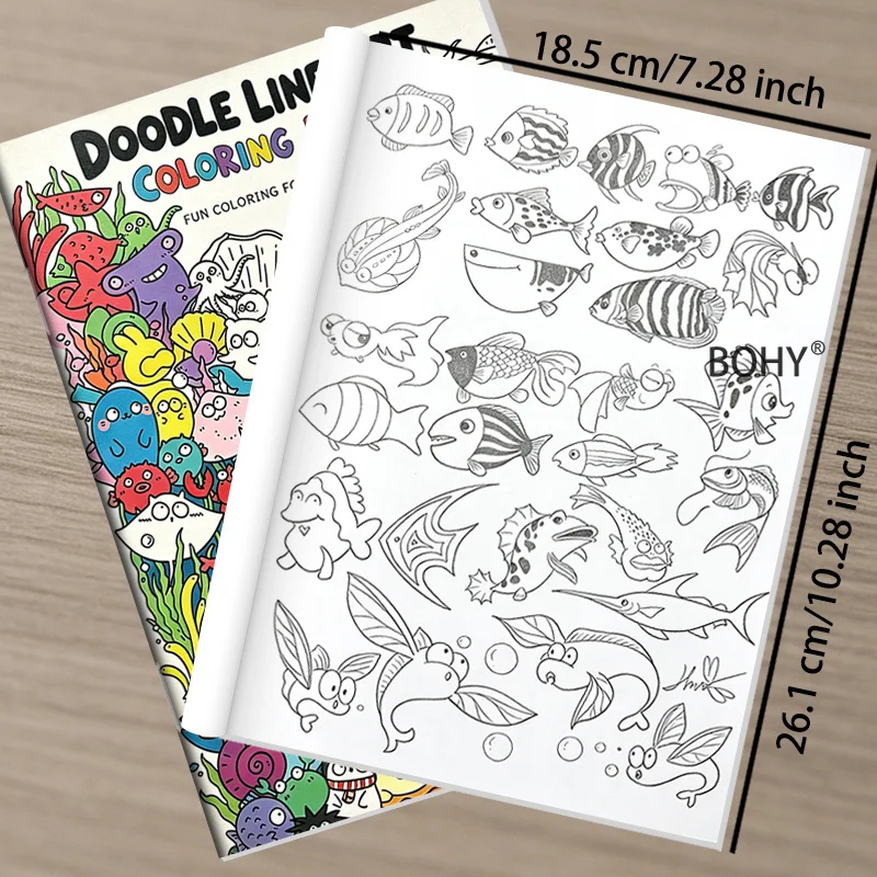 1 Ocean Themed Adult Decompression Coloring Book, Featuring A Variety of Fish Schools, Dense Marine Creatures and Other Themes