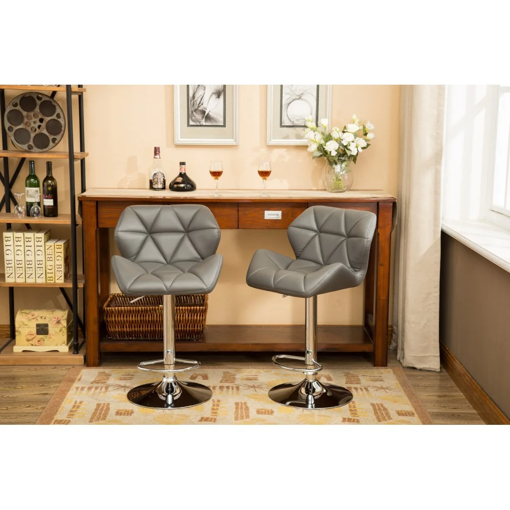 Glasgow Contemporary Tufted Adjustable Height Hidraulic Bar Stools Set of 2 Grey