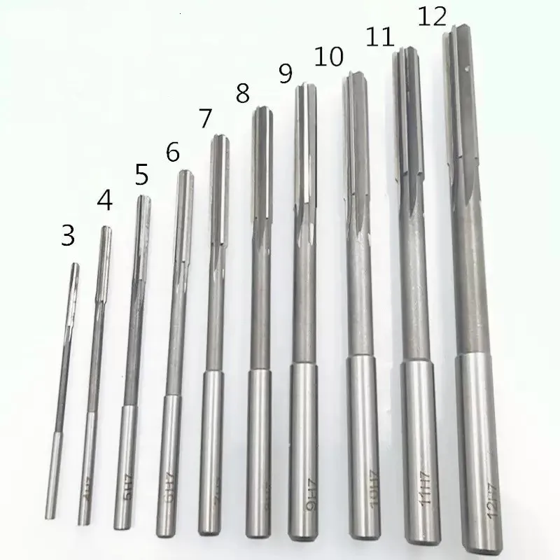 H7 10PCS/Set 3/4/5/6/7/8/9/10/11/12 HSS Straight Flute Machine Reamer Straight Shank Kit For Steel Aluminum Alloy