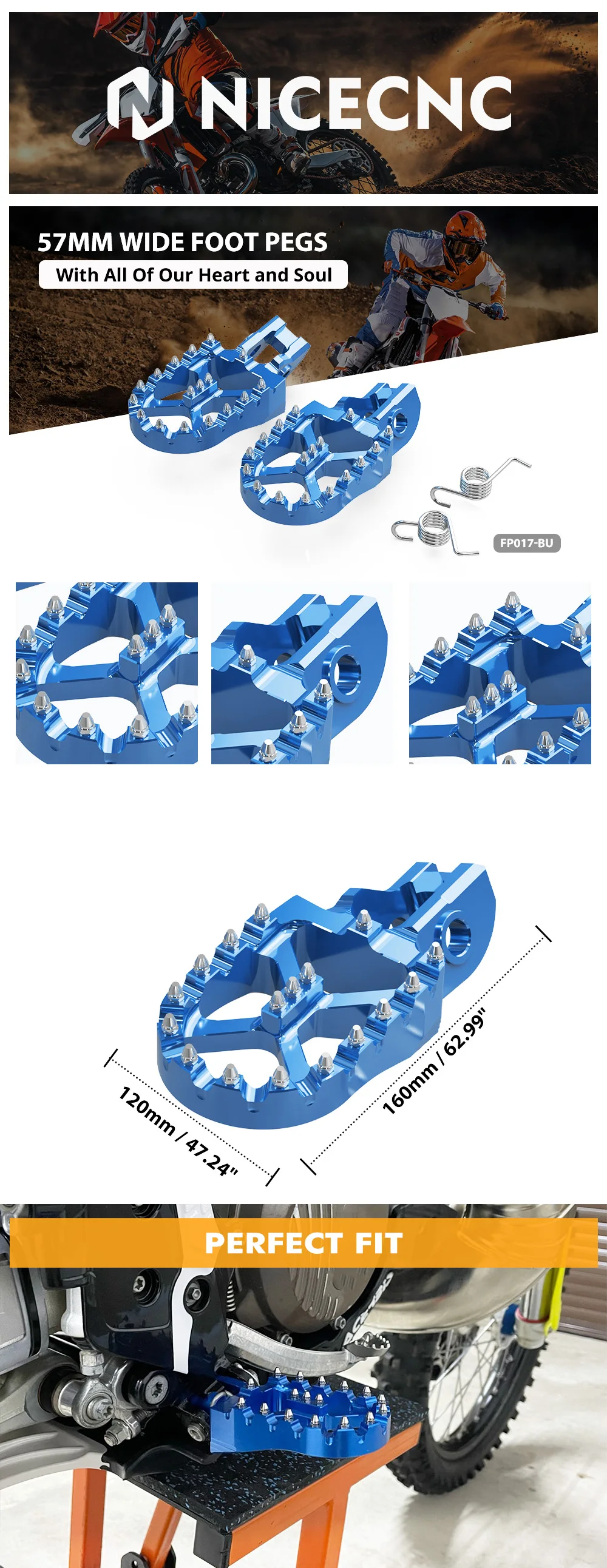 Für Husqvarna TE 300 2017–2023 TE 250 FE 125 FE 250 FE 350 FE450 FE 501 57 mm Fußrasten Fußstütze TX 300 TC 125 FX FC 2017–2022 – Detail 1