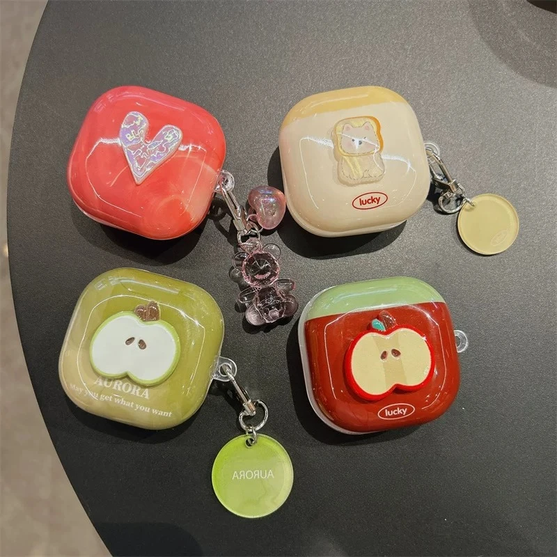 Cute 3D Apple Heart Design Protective Sleeve for Samsung Galaxy Buds 4 Pro 3 FE 2 Pro Live Core Bluetooth Earphone Pendant Case