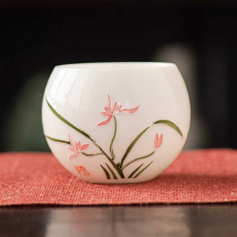 

Ceramic Hand-painted Master Cup Jadeite Relief Tea Cup Ceramic Dragon Egg Cup Household Chinese Style Tasting Cup Kung Fu Tea Cu