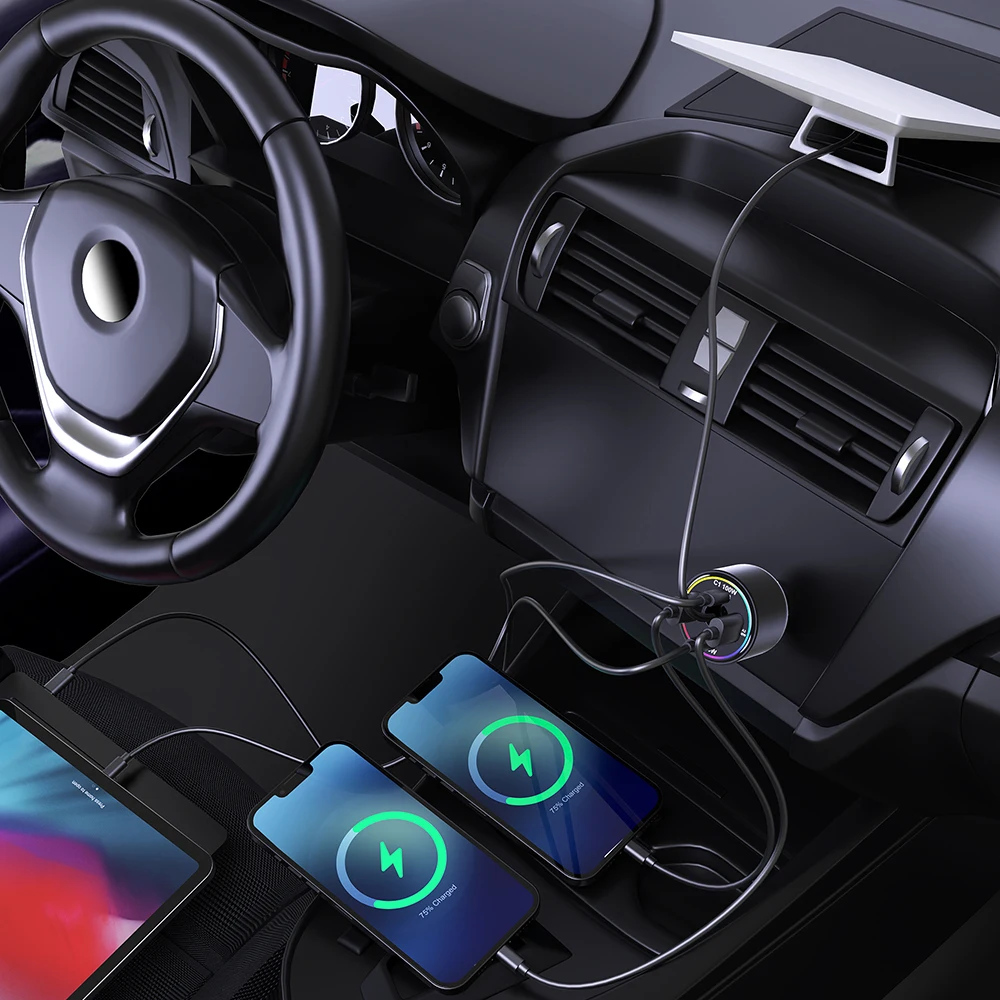 Autoladegerät für Starlink Mini, 255W 5-Port 60W 30V/2A DC-Anschluss & 100W USB-C PD Schnellladung für MacBook Pro iPhone17 Samsung S26 – Detail 12