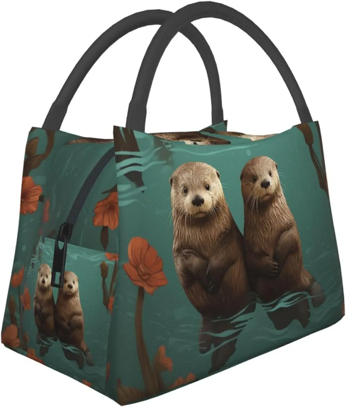 Lunch Box for Women Men Insulated Lunch Bag Otters in Love Reusable Lunch Tote Bags for Work Office Travel