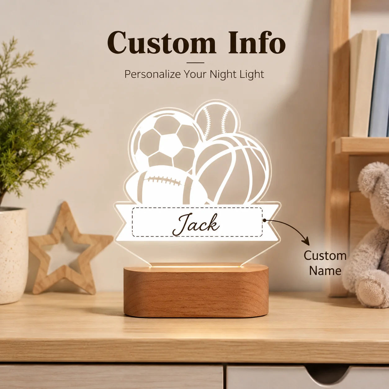 Personalized Football Player Acrylic Night Light Custom Name Child Bedroom Decoration Football Enthusiast Gift Coach Gift