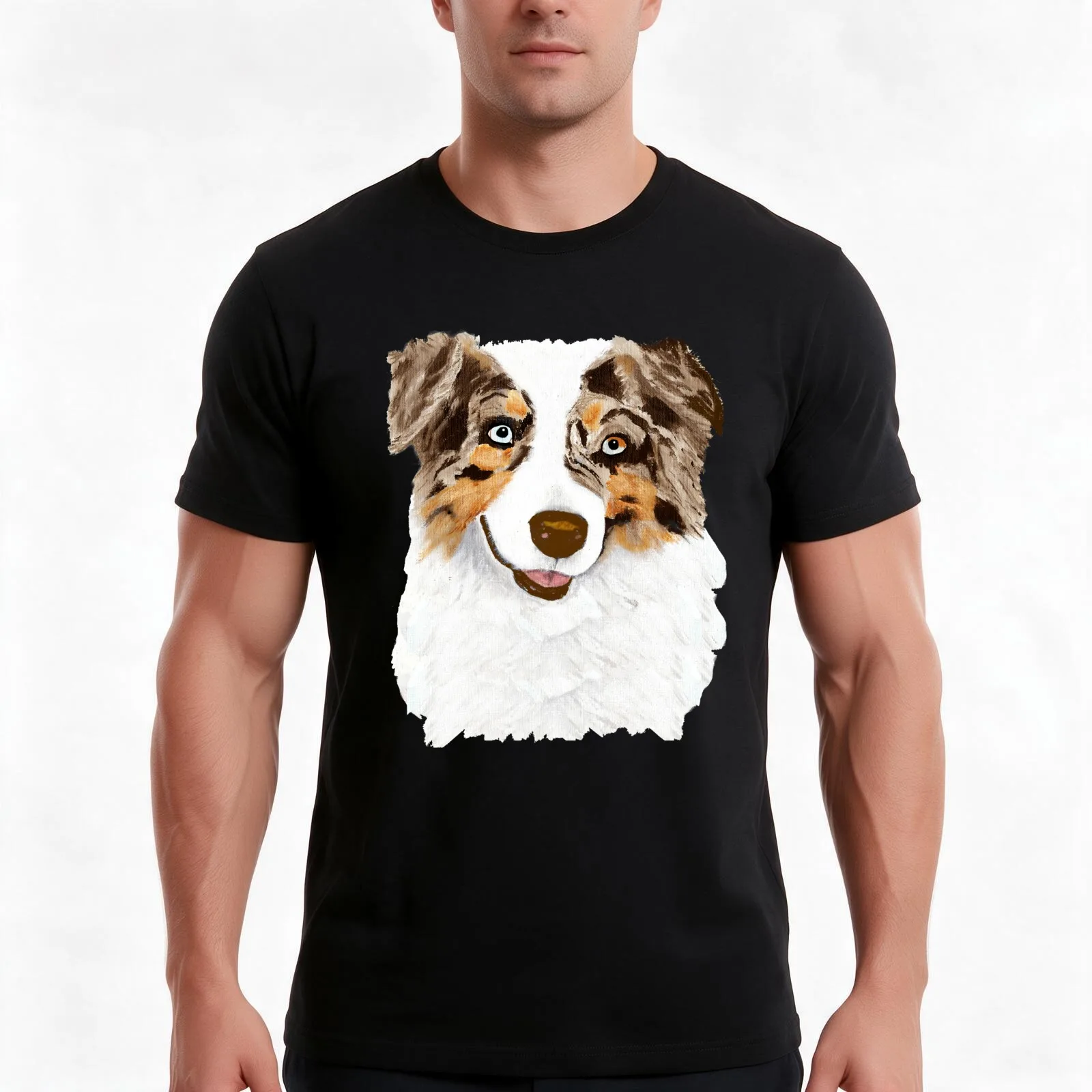Red Merle Australian Shepherd Dog T-Shirt, Summer Casual Cotton Tee, Oversized Streetwear Tops, Vintage Graphic Print