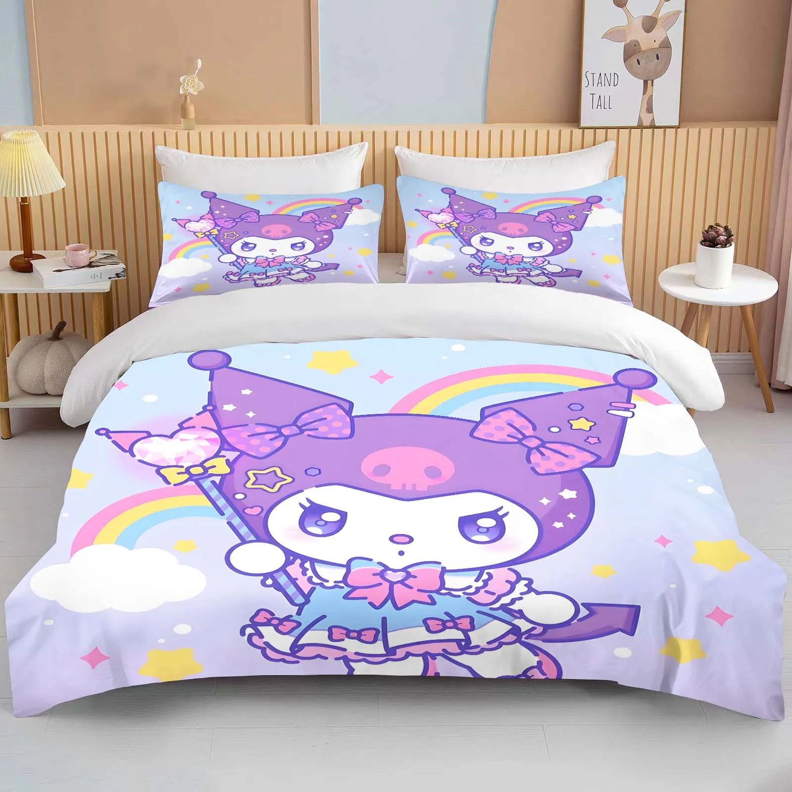 10 Sizes Kawaii Sanrio Kuromi Printed Bedding Set Cartoon Anime Duvet Cover Comforter Pillowcase Boys Girls Children Adults King