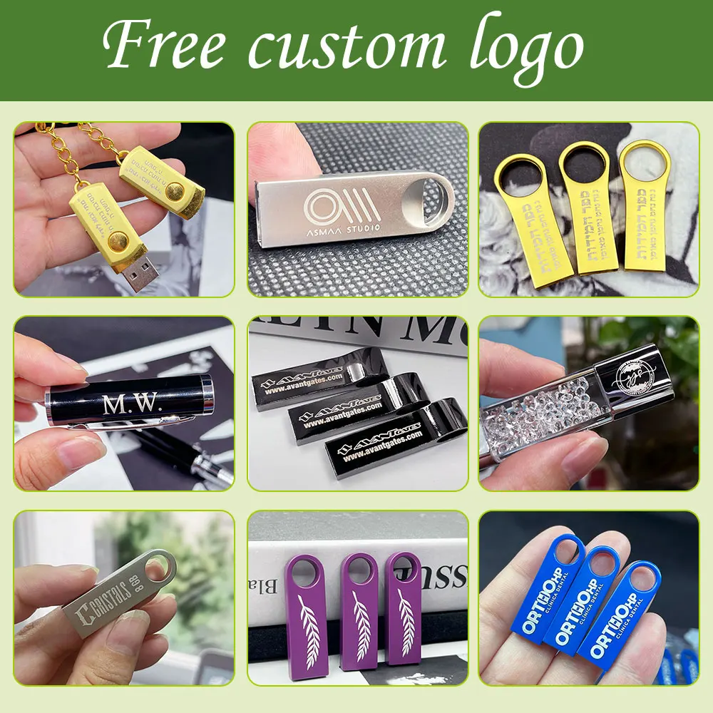 50pcs/lot USB 2.0 Metal Thumb Drive Mini Portable Memory Stick 8GB 16GB 32GB 64GB 128GB Pendrive Business Gift Free Custom Logo
