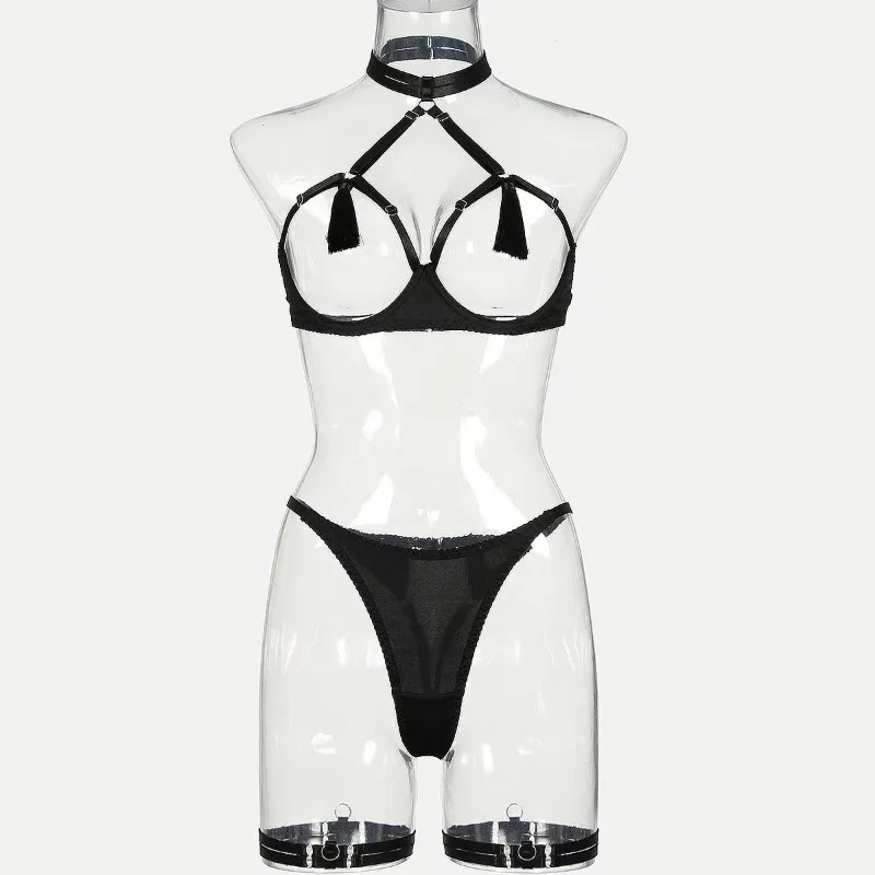 Tornova Set di biancheria intima sexy senza maniche a vita alta senza maniche con scollo all'americana da donna sexy con lacci sottili e interessanti patchwork