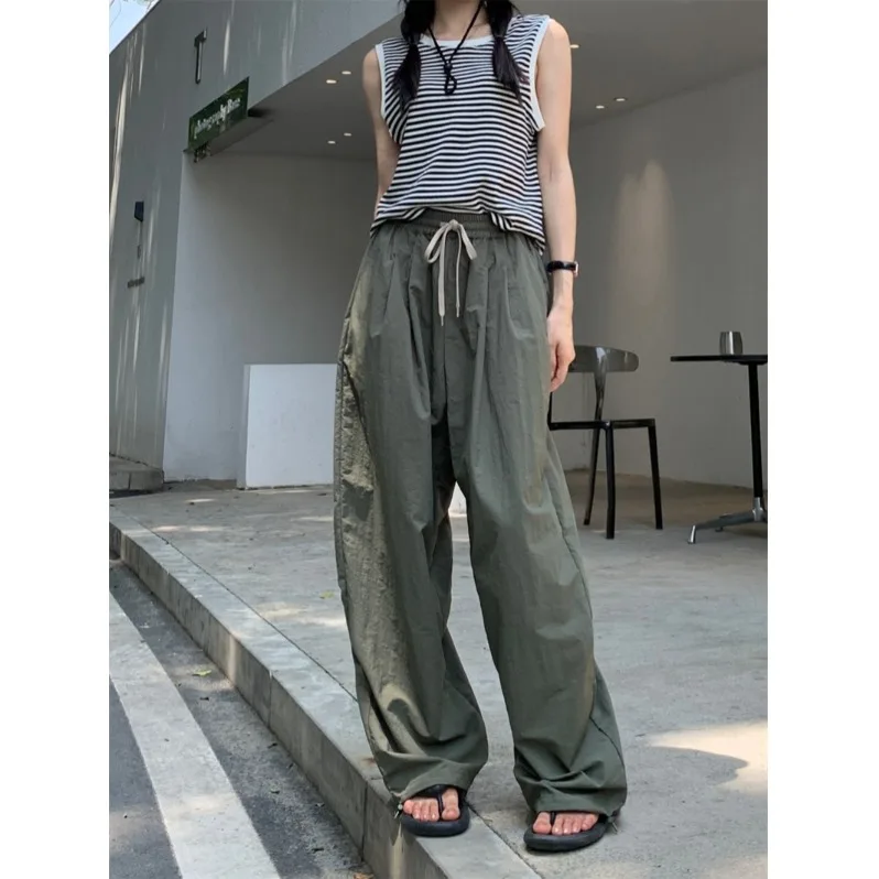 

High Waist Wide Leg Pants Women's Loose Fit Drawstring Quick Dry Sport Casual Trousers Spring Summer Versatile Color