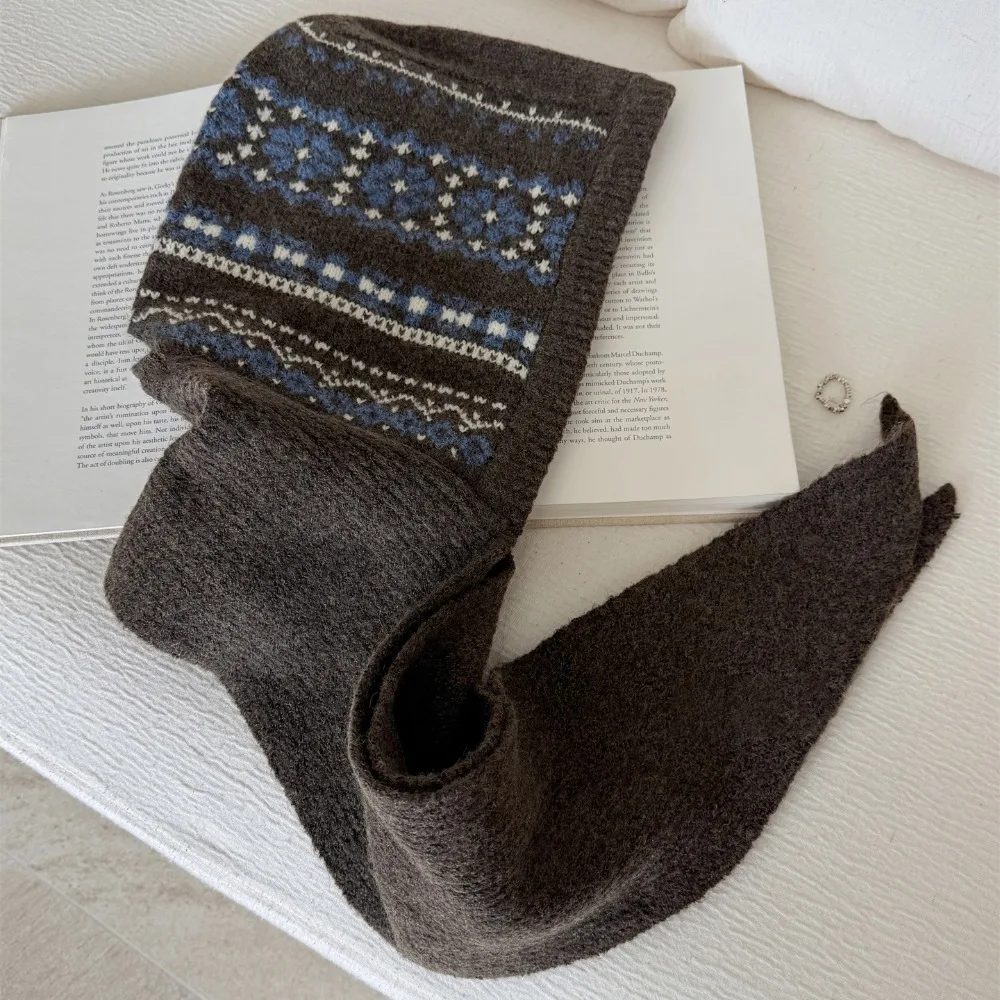 

Теплая вязаная шапка-балаклава с жаккардовым узором, в стиле Fair Isle, утолщенная, с капюшоном, для женщин/девочек