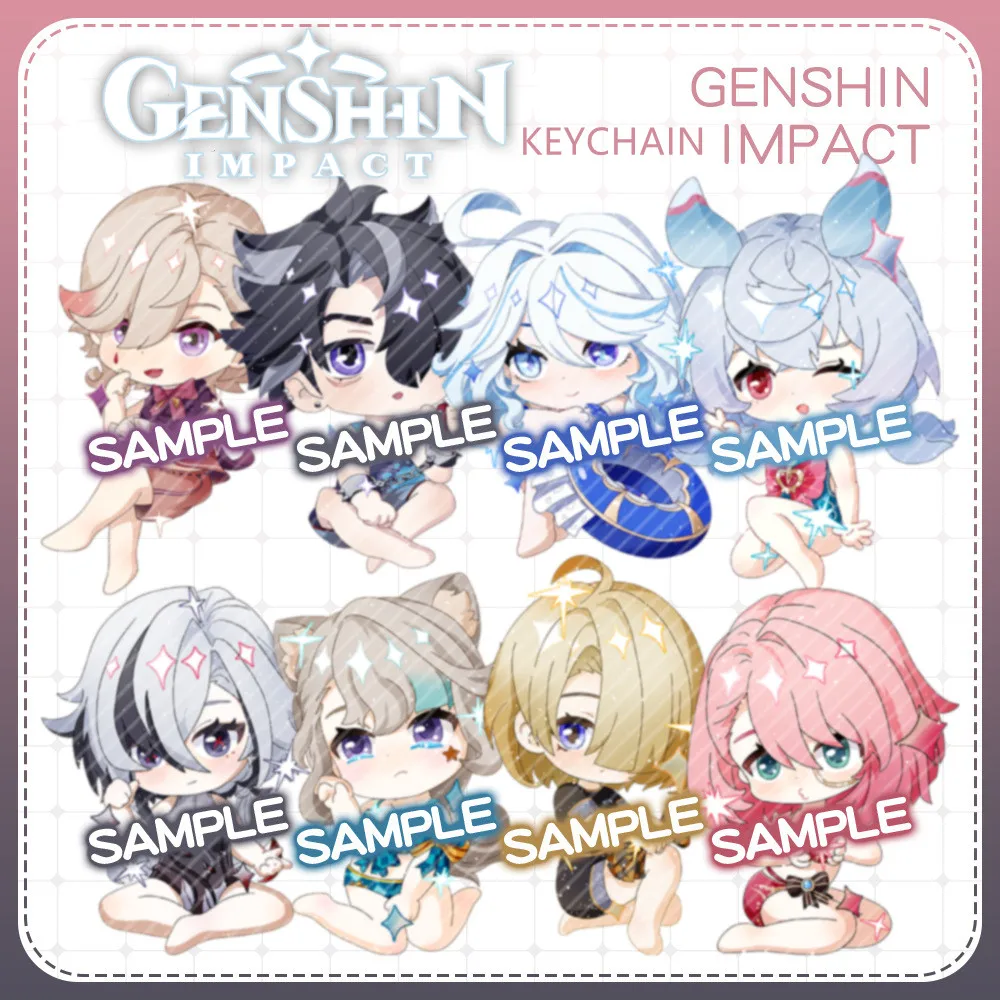 New Genshin Game Freminet Arlecchino Keychain Summer Cool Series Cute Cartoon Anime Backpack Pendant Jewelry Key Ring Gift