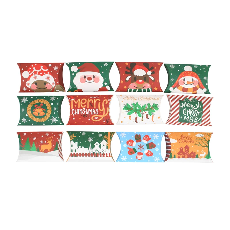 10Pcs Christmas Theme Pillow Gift Box Kraft Paper Creative Xmas Favor Candy Boxes Packaging Gift Bags New Year Party Supplies