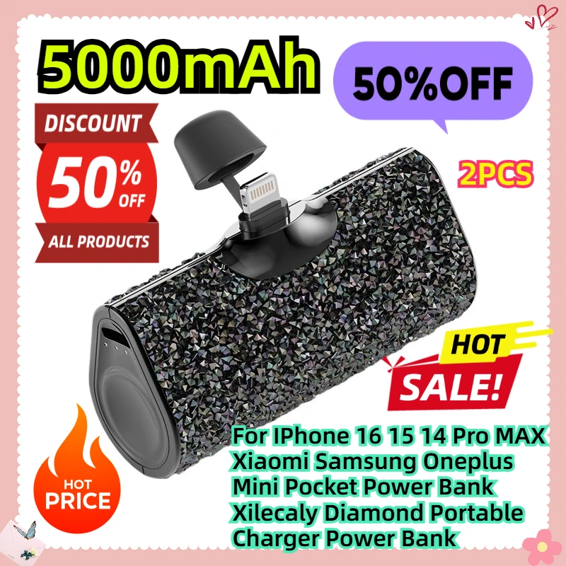 

For IPhone 16 15 14 Pro MAX Xiaomi Samsung Oneplus Mini Pocket Power Bank 5000mAh Xilecaly Diamond Portable Charger Power Bank