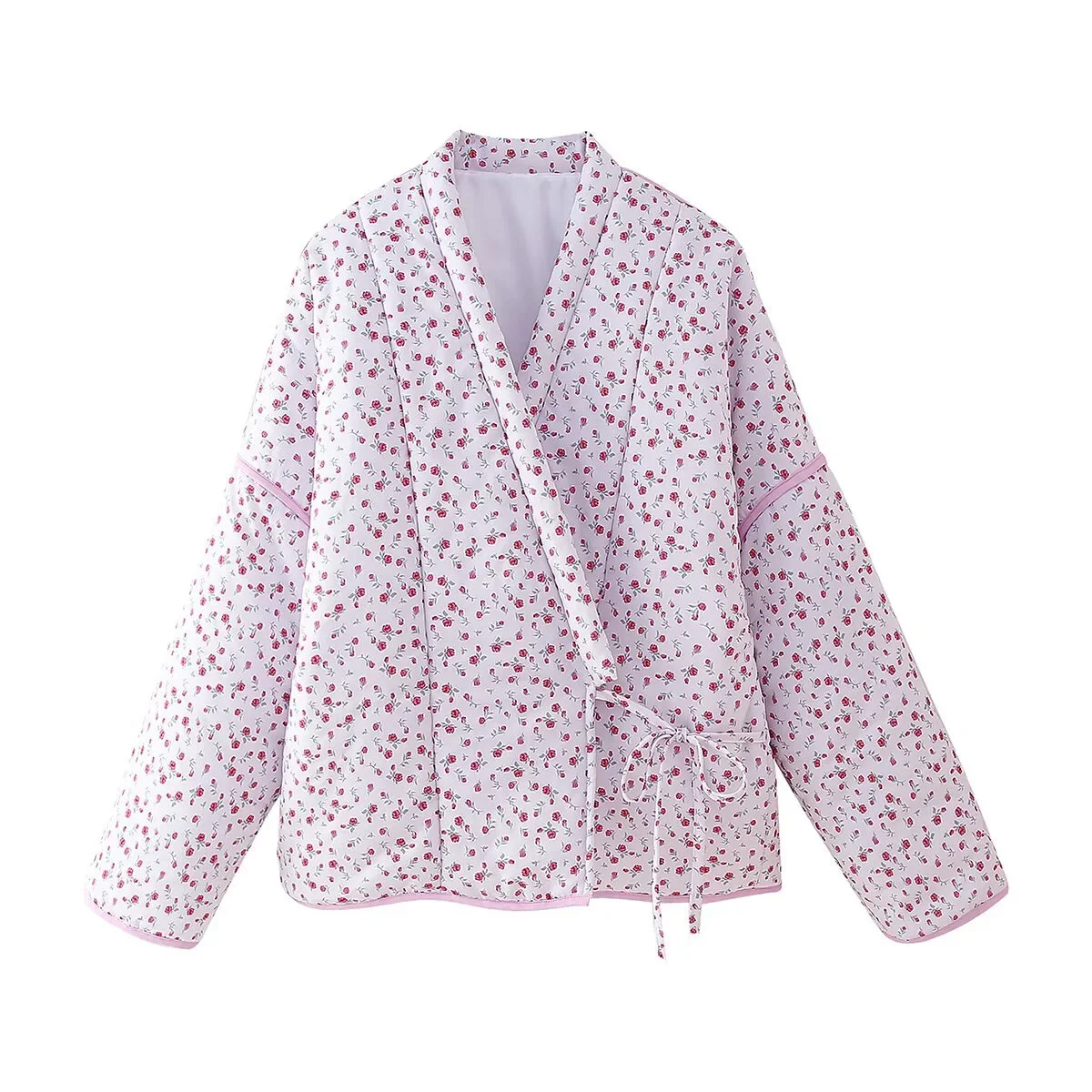 Fmxires Fashion Loose Print Cotton Women's Shirt Casual V-Neck Long Sleeve Shirts & Blouses Elegant Classic Lace-Up Top Female