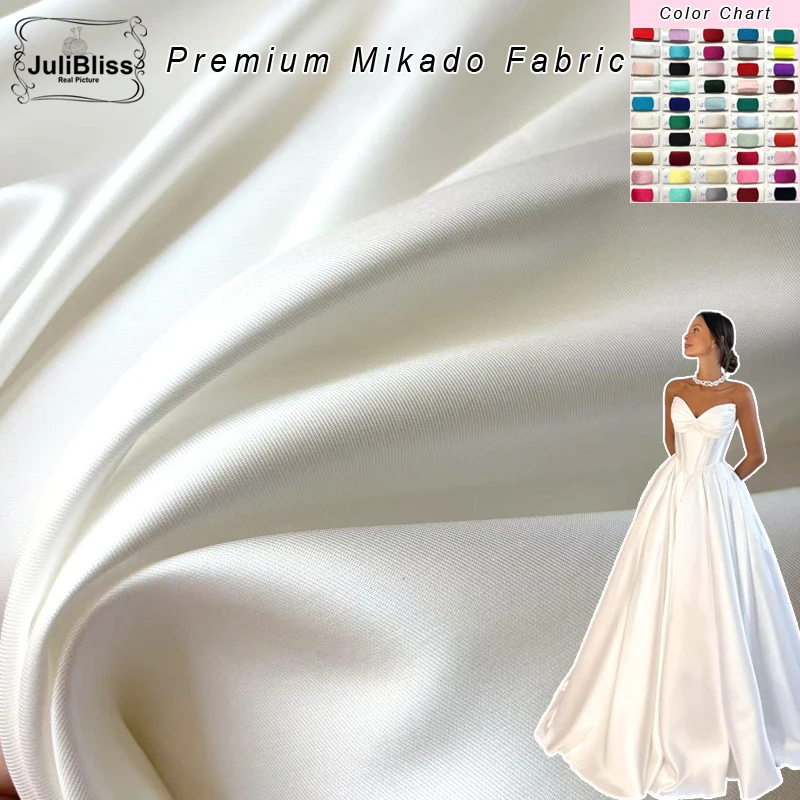 Tela de satén Mikado de marfil blanco de lujo a medida para tela de traje de vestido de novia, Material de costura DIY de satén de sarga