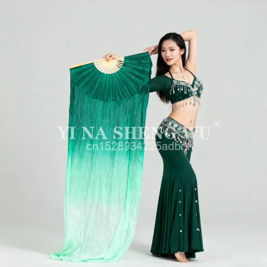 1 زوج الحرير الطبيعي المشجعين الرقص الشرقي مروحة طويلة 100% الحرير الحقيقي الرقص الشرقي ملحق اليدوية مصبوغ الحرير الحجاب الرقص التدرج المشجعين #3