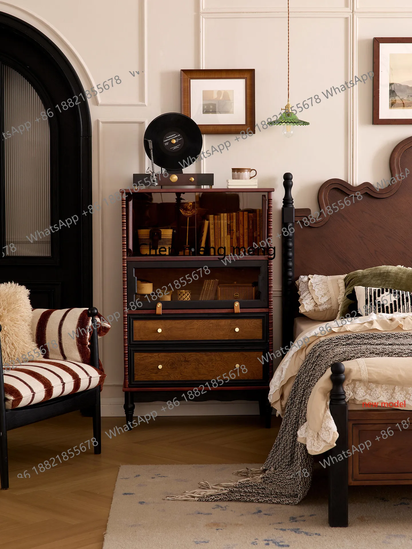

French retro solid wood high chest living room, display storage, bedroom lockerf132