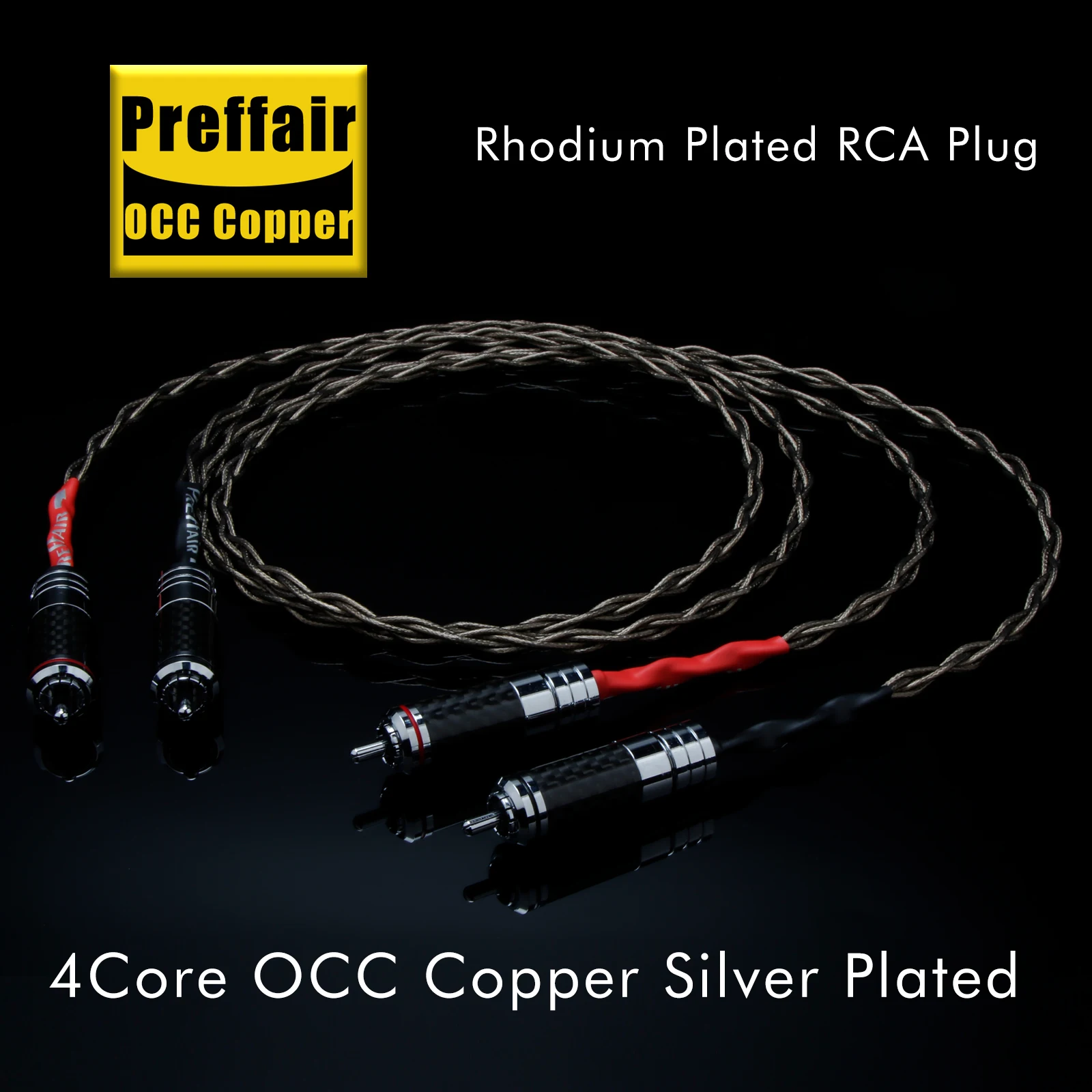 Preffair Silver Plated RCA Cable Signal Line Interconnect Cable With Carbon Fiber Rhodium Plated RCA to RCA Plug For  Amplifier