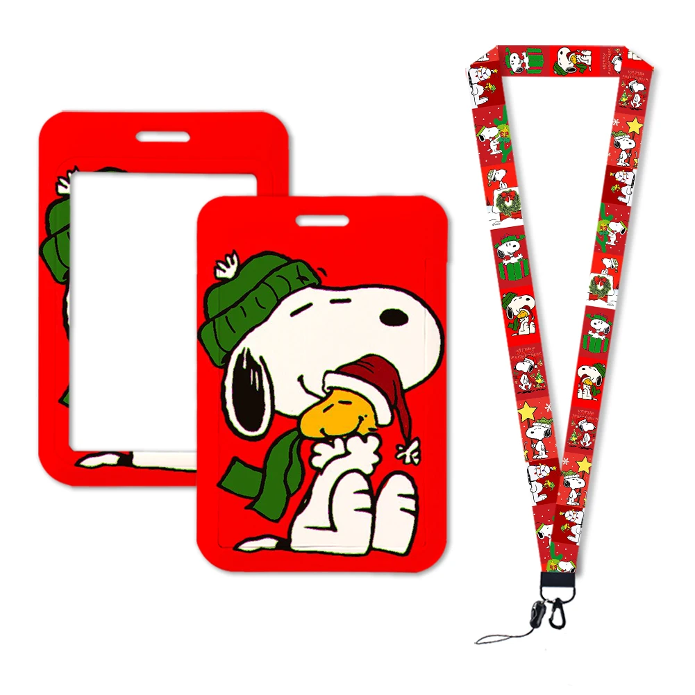 Snoopy Merry Christmas Design Cute Cartoon Badge Holder Id Card Bus Card Holder Lanyard For Accessories Gifts Party Decoration