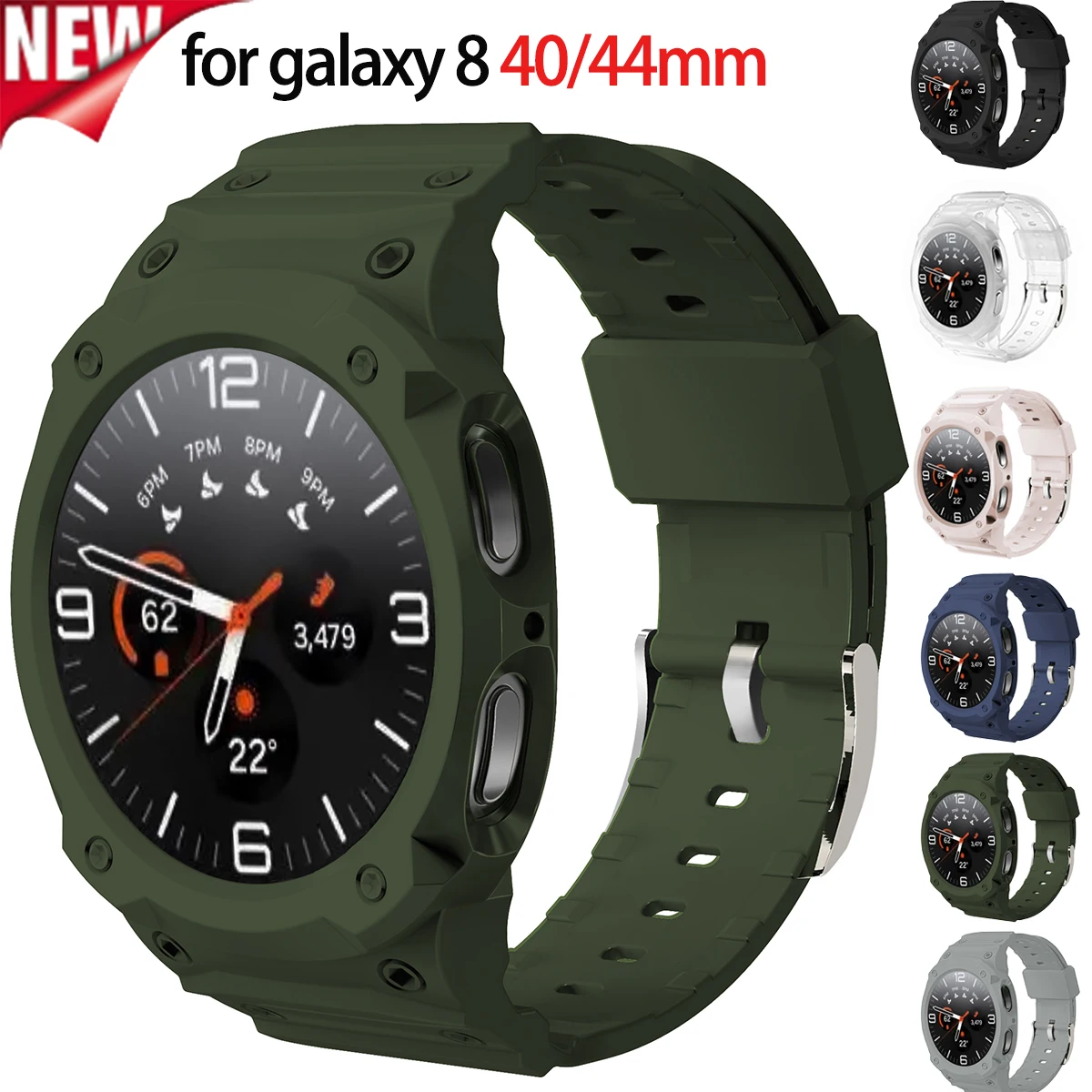 2 IN 1 Armband für Samsung Galaxy Watch 8 40 44 mm TPU-Gehäuse + Band für Galaxy 8 44 40 mm Displayschutzfolie Bumper Sportarmband