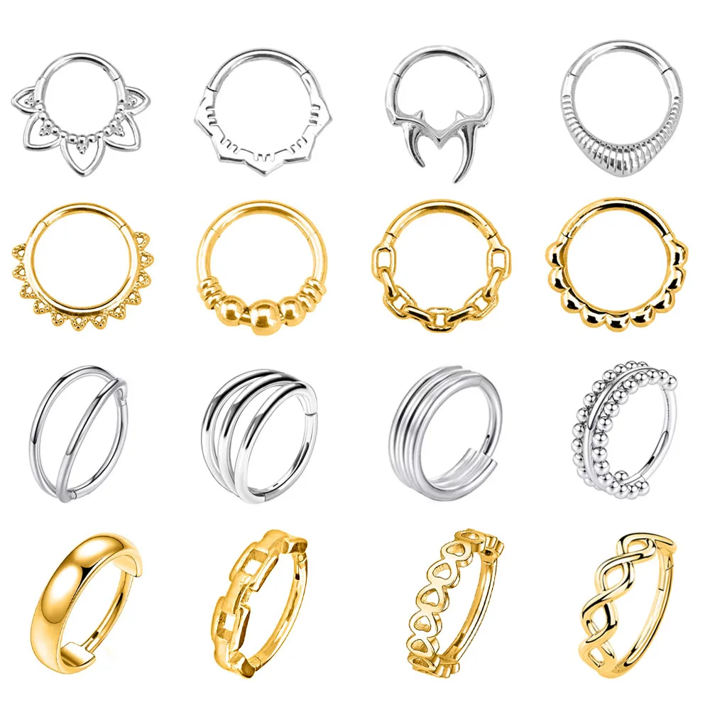 Flower Moon Heart Tush Teardrop Septum Piercing Drop Clicker Segment Nose Ring Daith Conch Hoop Earring 316L Surgical Steel 16G