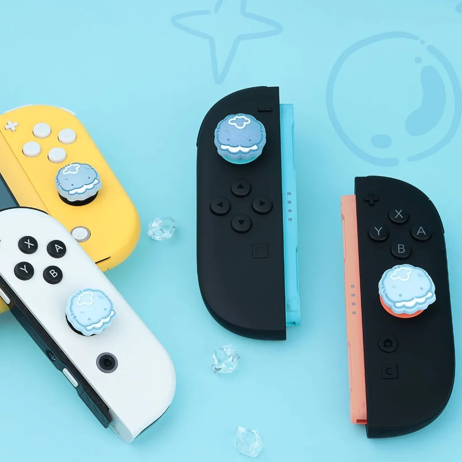Blueberry Jellyfish Silicone Thumb Grip Caps for Nintendo Switch / Switch OLED / Lite or Switch 2 – Cute Joystick Caps (4-Pack)