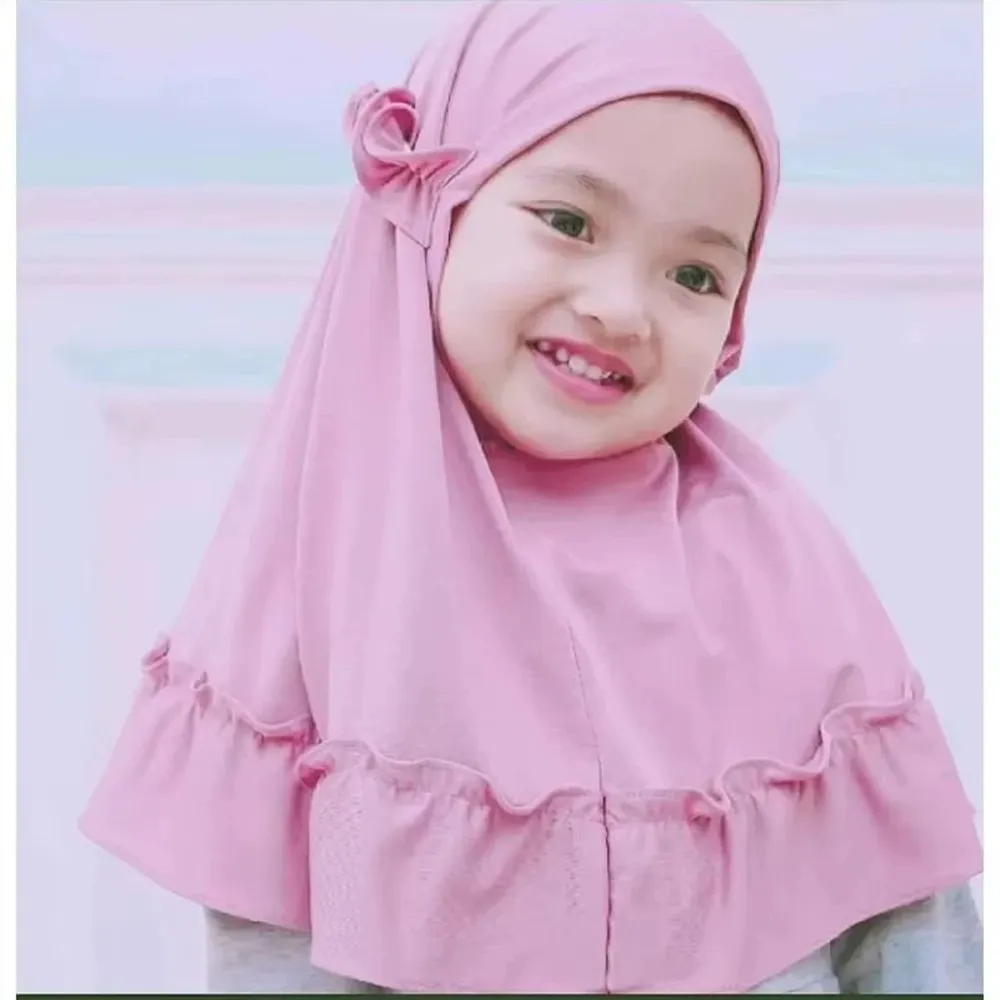 

Muslim headscarf Children's Headcloth Muslim Shawl Turban Caps 2pcs Pink+Orange