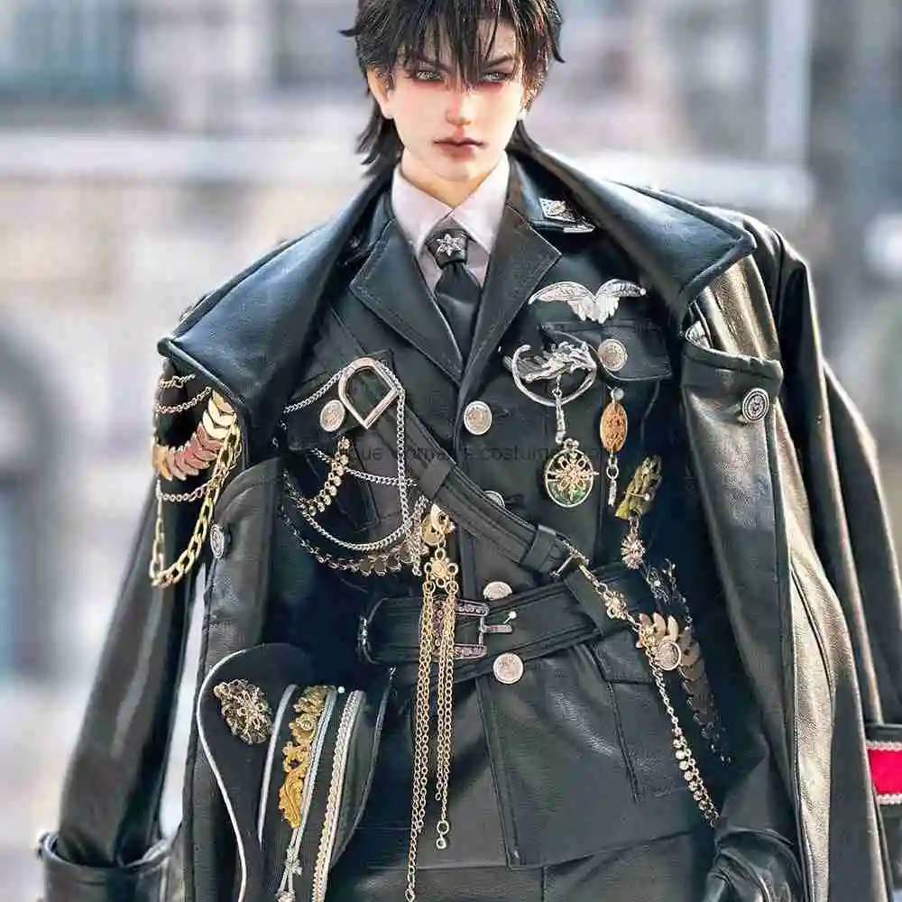 

Moonlight Marching Song BJD Costume General Commander Leather Military Coat Night Wings Military Cap Falls Off Cosplay