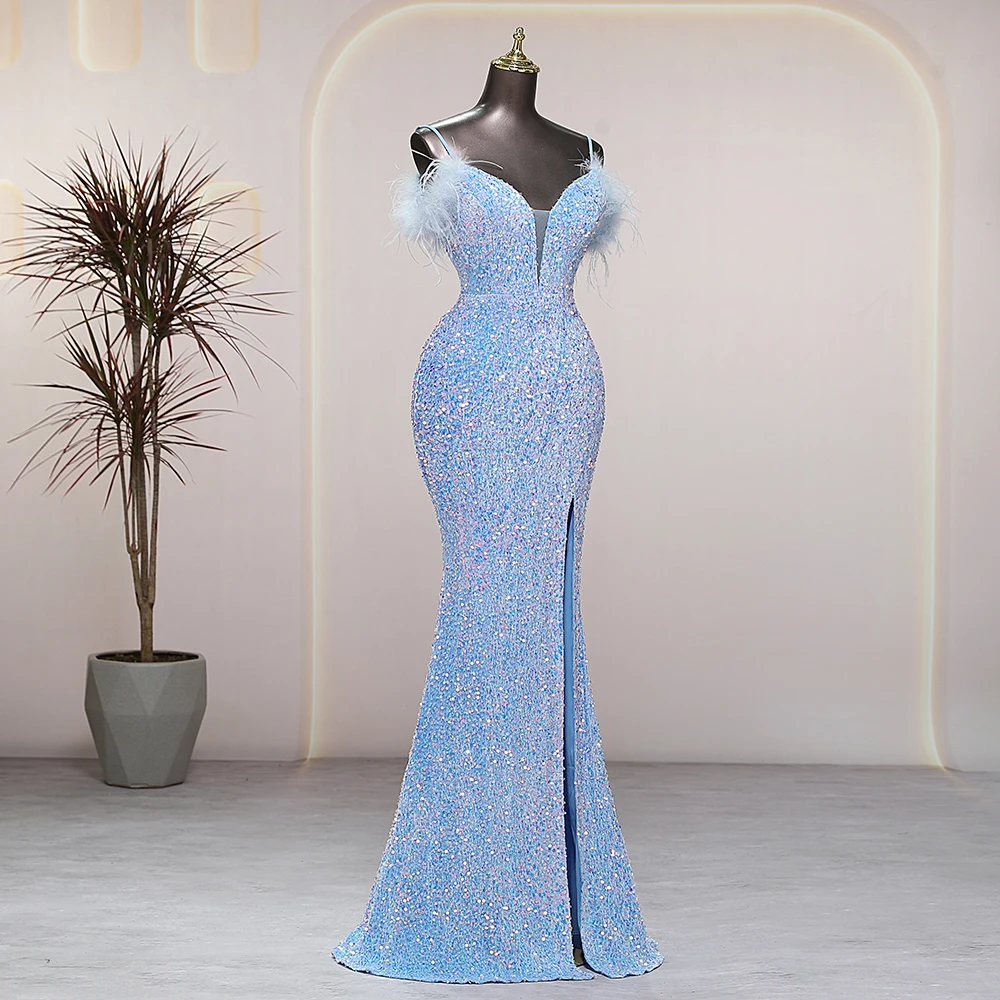 Sexy V-neck blue Evening dresses prom dress luxury evening dresses wedding party dresses formal occasion dresses Bride dresses