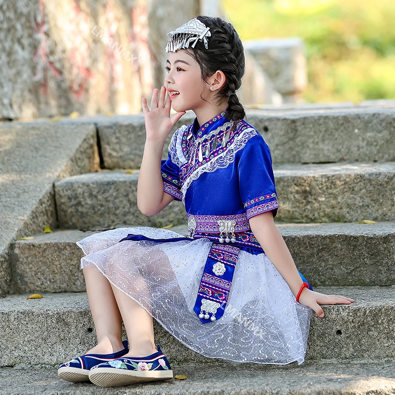 Roupas de desempenho infantil Guangxi Yao, Miao, Dong, Yi, Gelao grupo étnico, Tujia