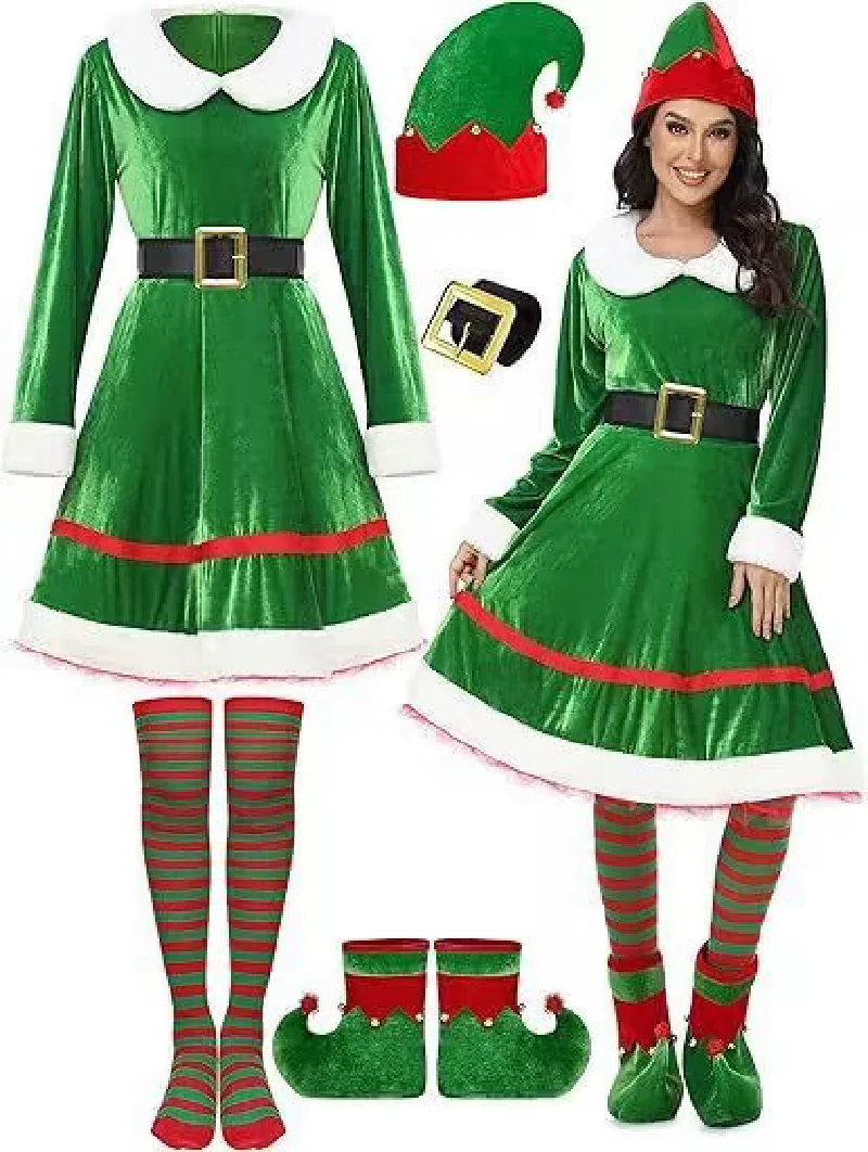 Christmas Family Matching Dresses Mom Girls Xmas Sets Kids Green Vestidos Children's Long Sleeve Gown Teenager Family Look Dress