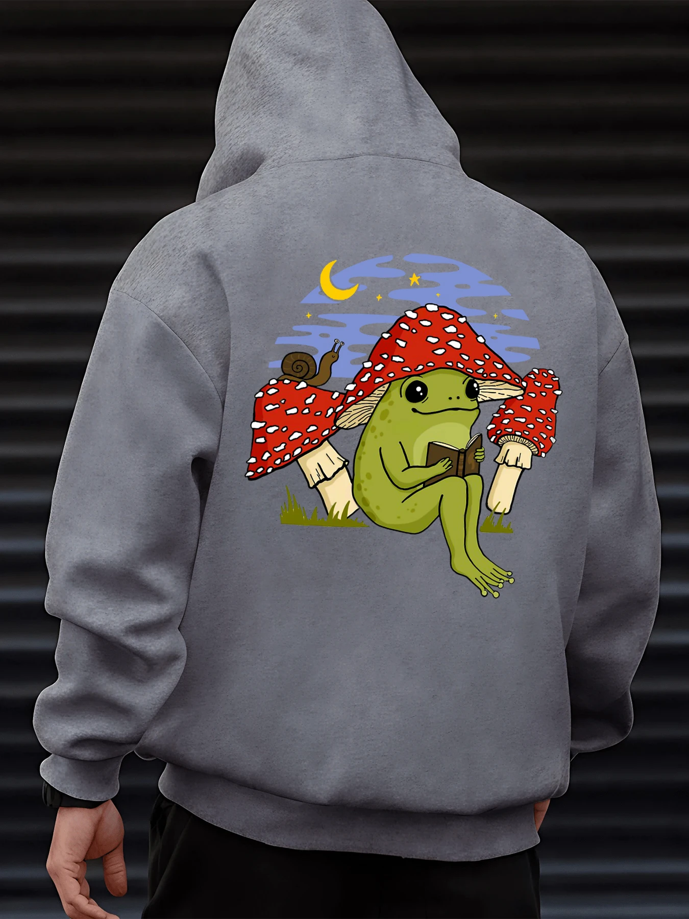 Netter Frosch Pilz Hut Lesebuch Sweatshirt Männer Mode Kleidung Herbst Fleece Warme Pullover Unisex Lose Farbe Streetwear