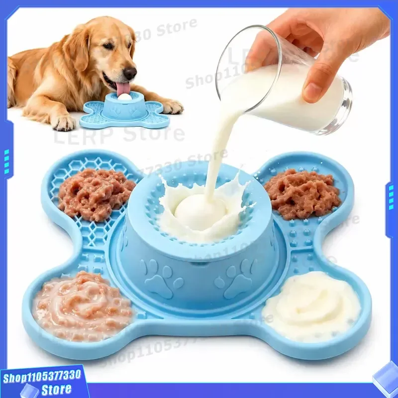 Silicone Pet Licking Mat 3 in 1 Slow Feeder Bowl for Dogs and Cats Anti Choking Non Slip Food Pad with Rolling Sphere Design