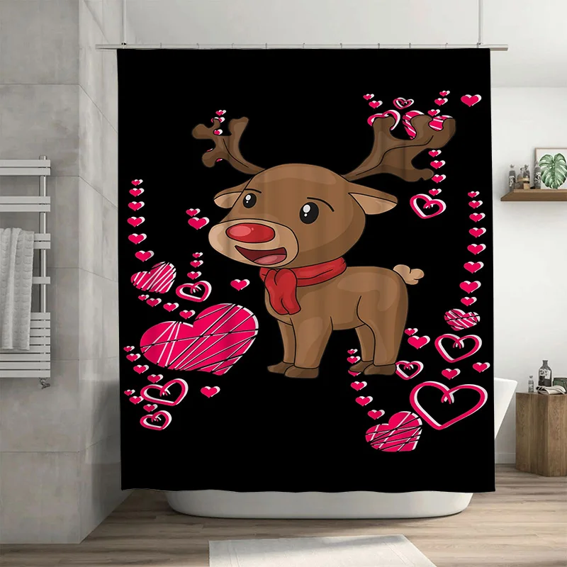 

TuniuCute Reindeer Shower Curtain Woodland Animal Forest Decor Bathroom Set Holiday Festive Home Decor Unique Charming Adorable