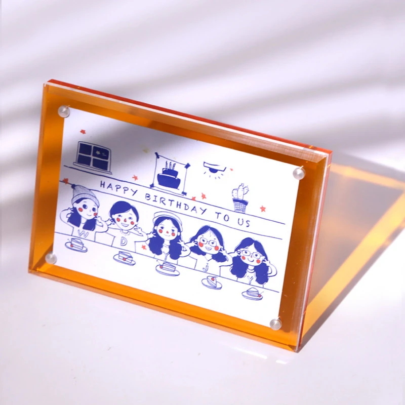 Clear Acrylic Two Tone Picture Frame with Bracket, 6 7 8 9 Inch Modern Minimalist Photo Display Tabletop Stand Premium