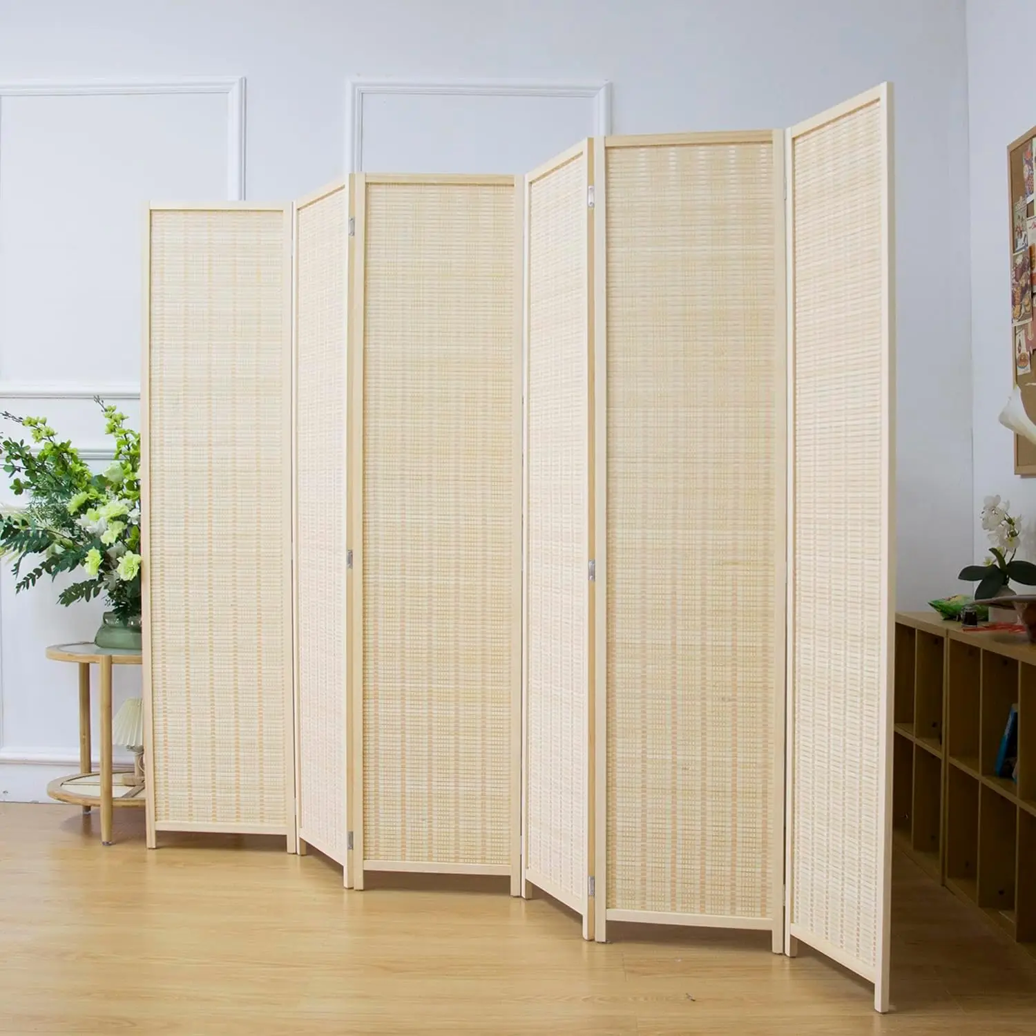 Separador de Habitaciones de Bambú de 6 Paneles, Biombo Plegable de 5.6 Pies de Altura, Separador de Ambientes Independiente, Color Beige