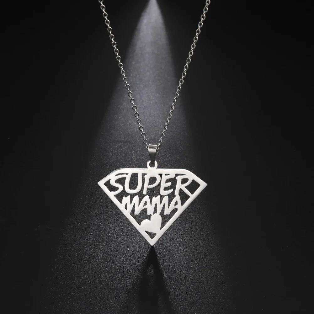 Skyrim Mother\'s Day Father\'s Day Necklace Super Mom Dad Pendant Women\'s Stainless Steel Family Love Jewelry Exquisite Gift