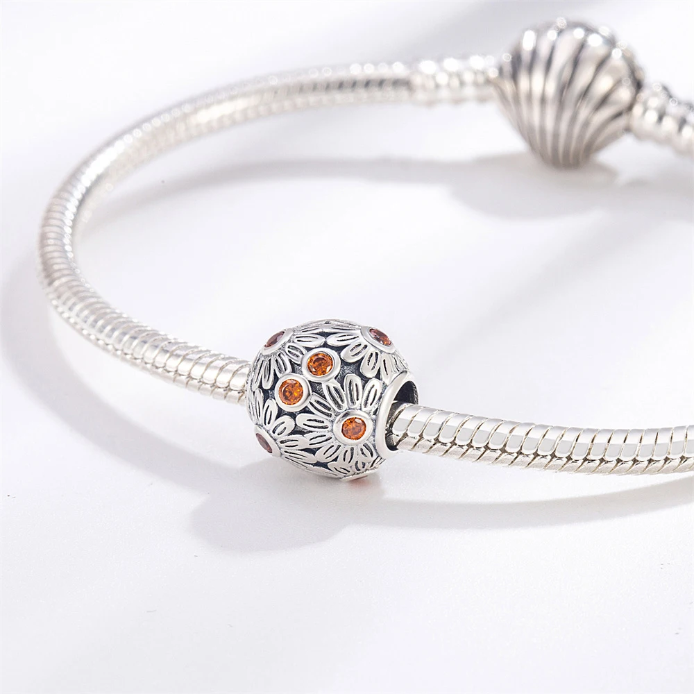 Pan Charms Original Daisy Flower Charm Beads Bracelet Pendant Jewelry