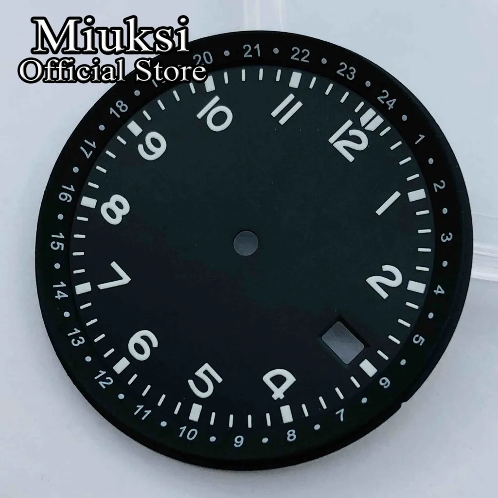 Miuksi 33.5mm black blue green watch dial luminous dial fit NH35 movement