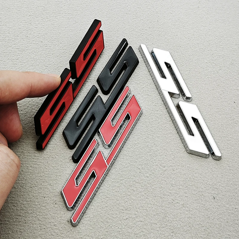 ثلاثية الأبعاد سيارة معدنية التصميم أحمر أسود شعار SS ملصق شعار الخلفي الجذع شارة لشروليه كامارو شيفيل إمبالا ماليبو اكسسوارات #2