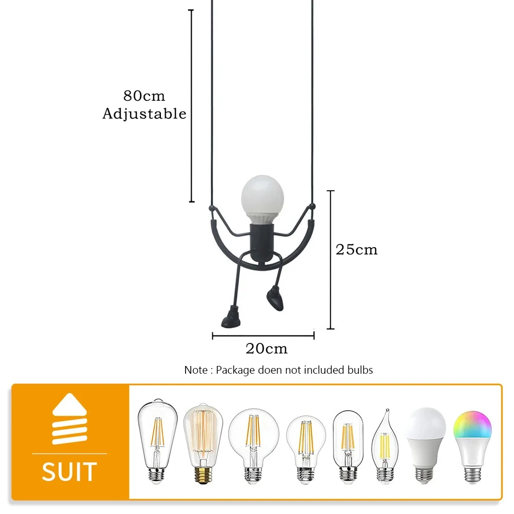 Vintage Sitting Posture Little Man Modern Arts Chandelier Led Ceiling Lamp Home Children Bedroom Decor Black E27 Pendant Lights