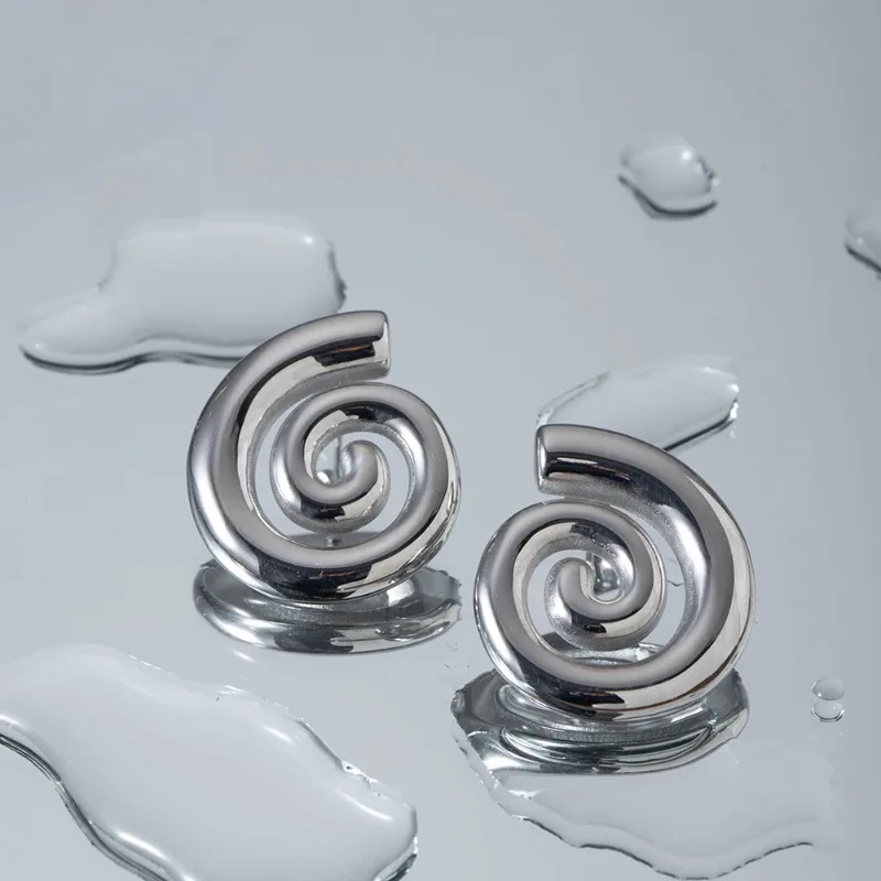 Stainless Steel Earrings Unique Hollow Spiral Conch Design Stud Ear Jewelry Women Seaside Summer Gift