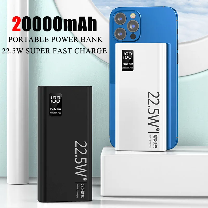 

Power Bank 10000 мАч/20000 мАч Портативное внешнее зарядное устройство с цифровым дисплеем 22,5 Вт Powerbank с быстрой зарядкой для iPhone Samsung